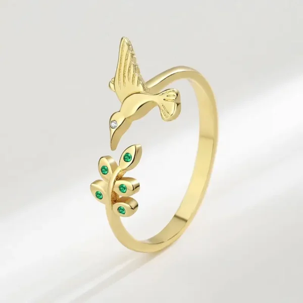 Hummingbird Branch Gemstone Ring