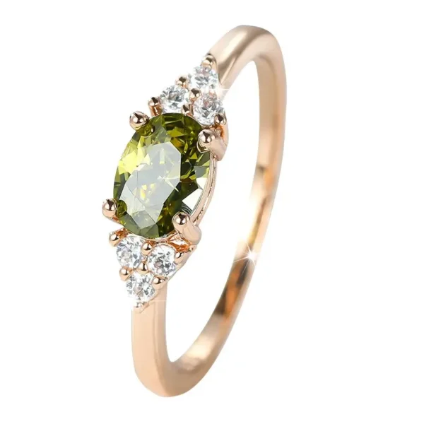 Knowod Natural Elegant Olive Green Zircon Diamond Ring-01