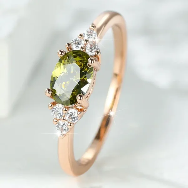 Knowod Natural Elegant Olive Green Zircon Diamond Ring-02