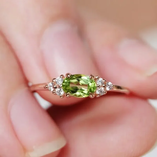 Knowod Natural Elegant Olive Green Zircon Diamond Ring-03