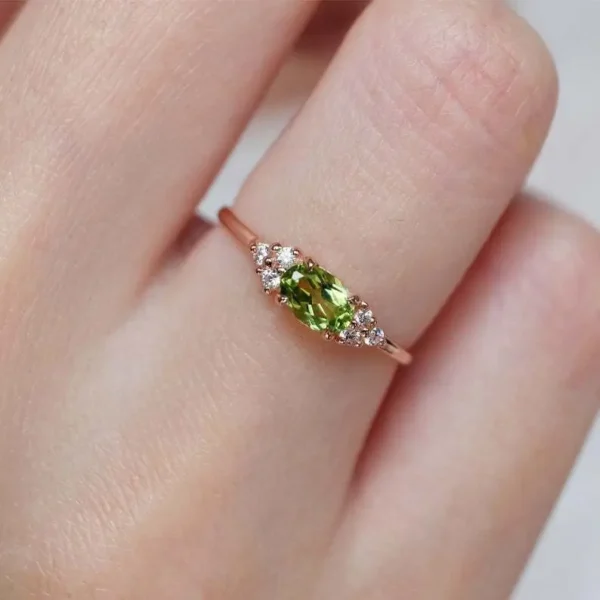 Knowod Natural Elegant Olive Green Zircon Diamond Ring-04