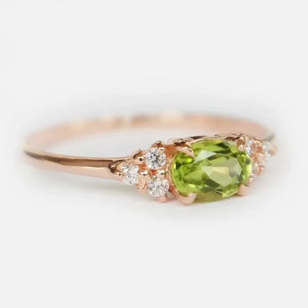 Knowod Natural Elegant Olive Green Zircon Diamond Ring-06