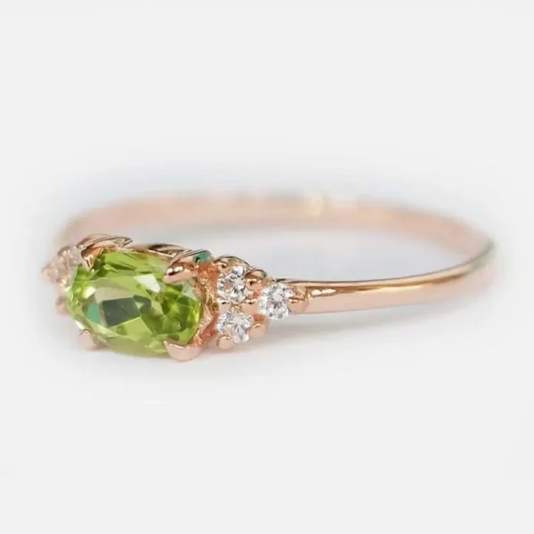 Knowod Natural Elegant Olive Green Zircon Diamond Ring-07