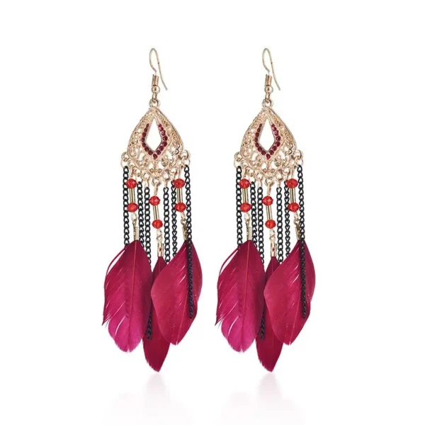 knowod Natural Feather Tassel Earrings