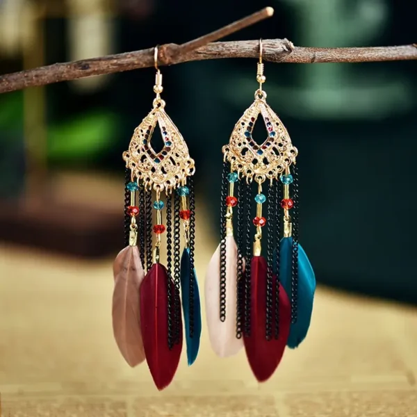 knowod Natural Feather Tassel Earrings